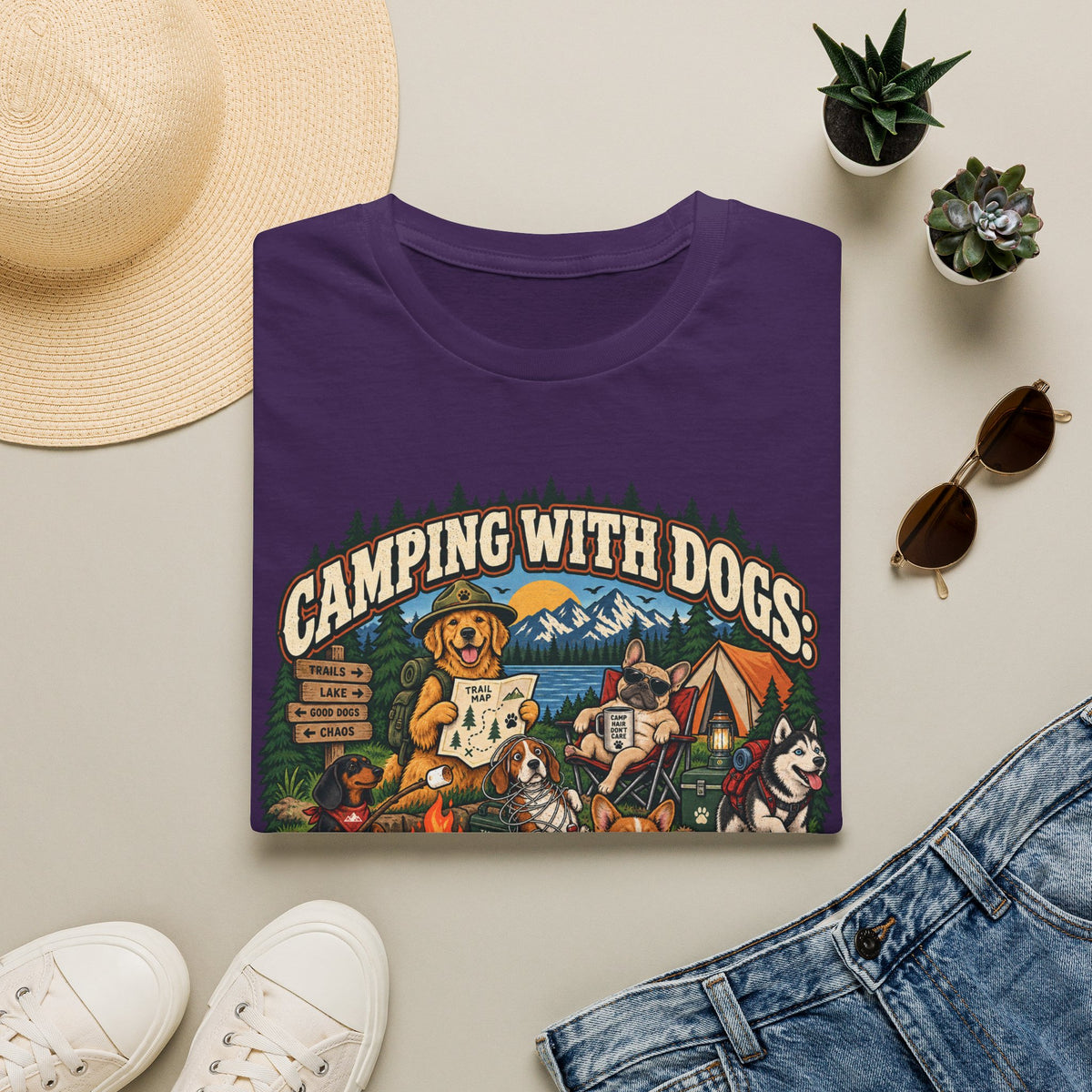 Camping With Dogs T-Shirt — Outdoor Camper Dog Lover Graphic Tee