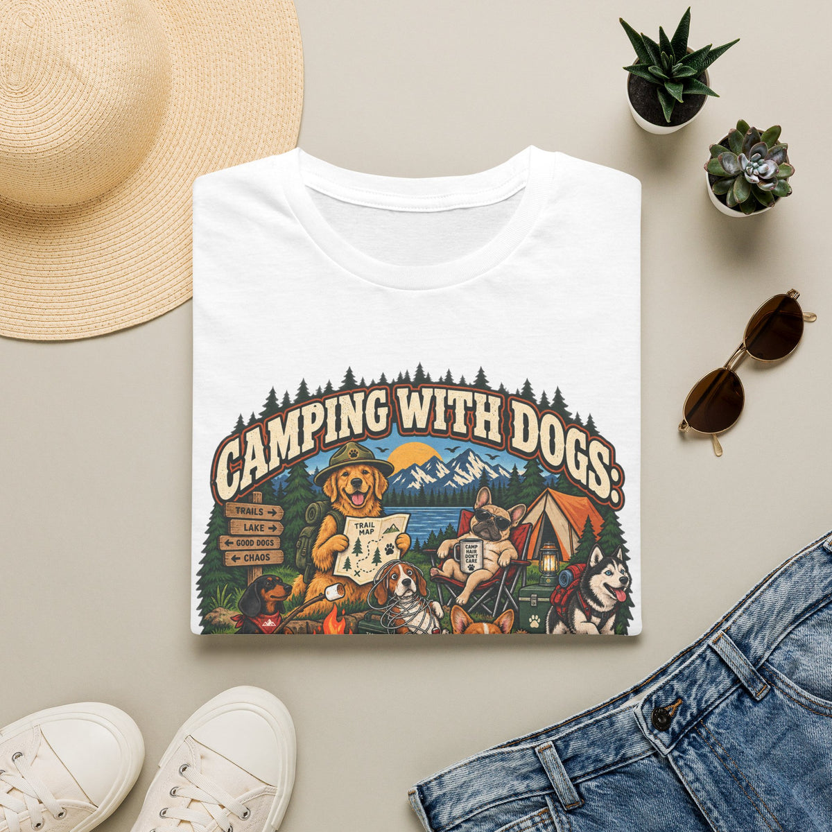 Camping With Dogs T-Shirt — Outdoor Camper Dog Lover Graphic Tee