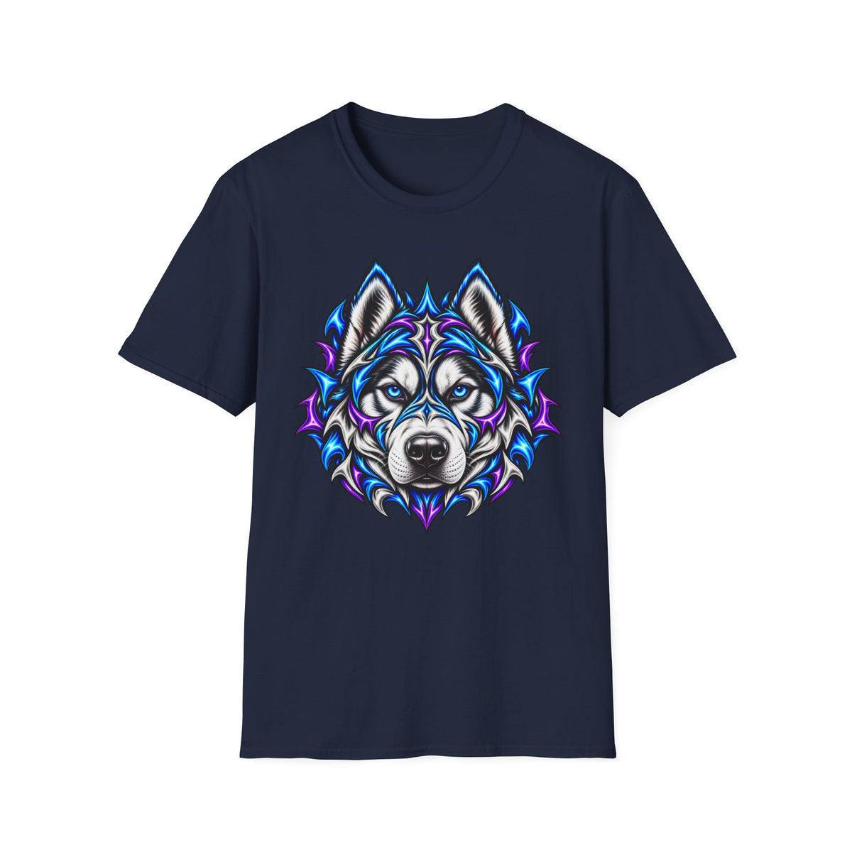 Mystic Wolf Graphic Tee — Neon Tribal Husky T-Shirt