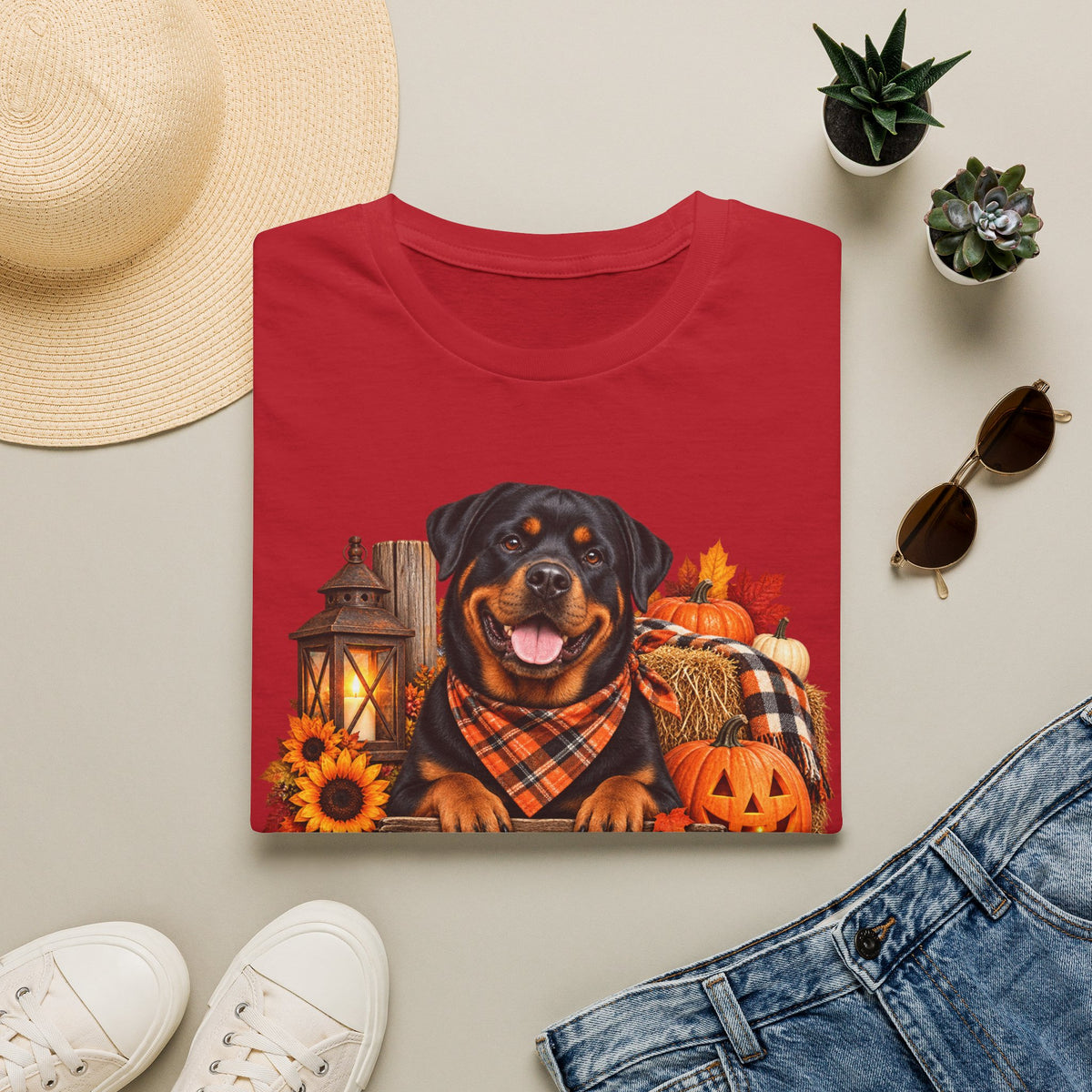 Rottweiler Autumn Tee — "Canine Chaos Co." Fall Pumpkin Dog Shirt