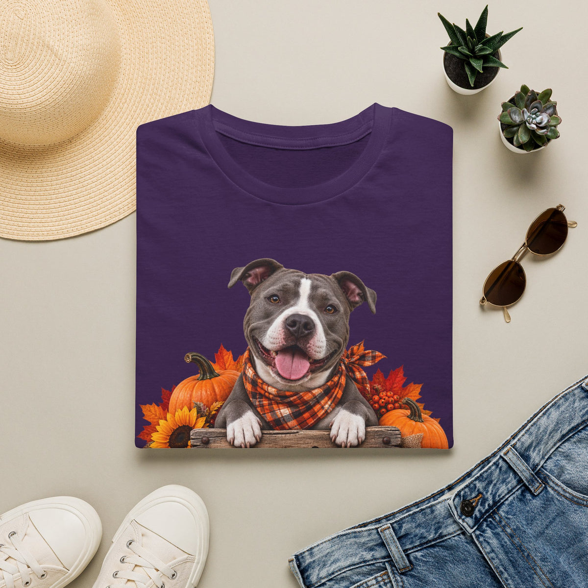 Pit Bull Fall Tee — "Canine Chaos Co." Autumn Dog T-Shirt