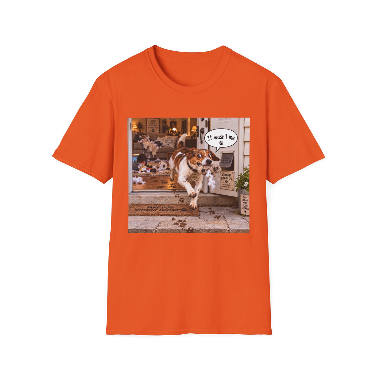 Funny Dog T-Shirt – 'It Wasn't Me' Running Pup Graphic Tee