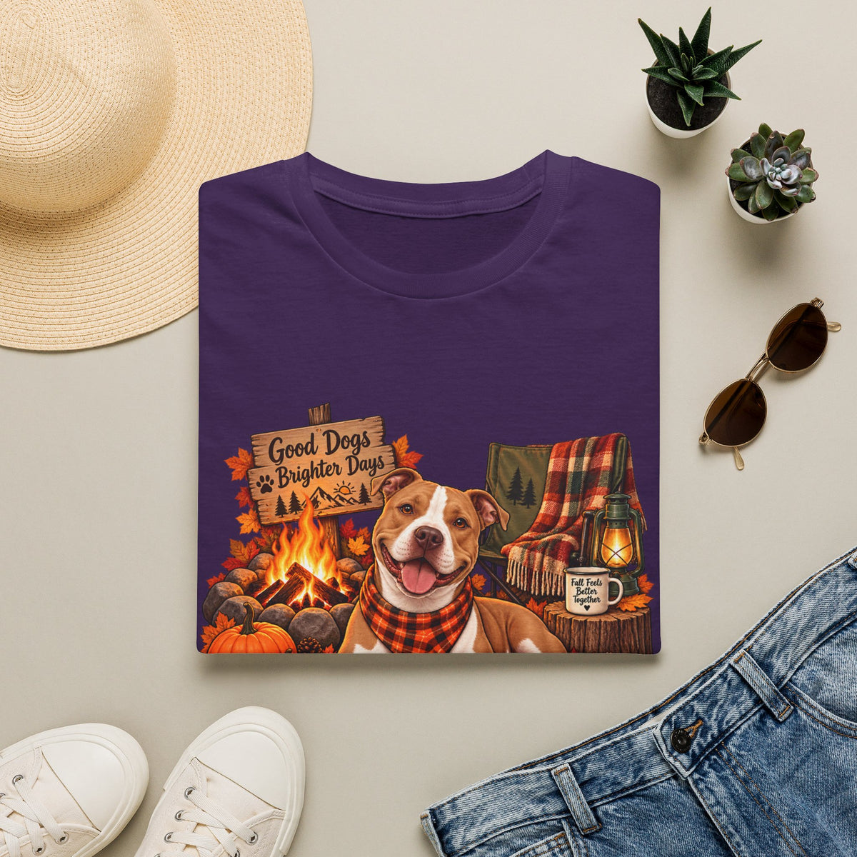 Dog Campfire T-Shirt — "Good Dogs Brighter Days" Fall Graphic Tee