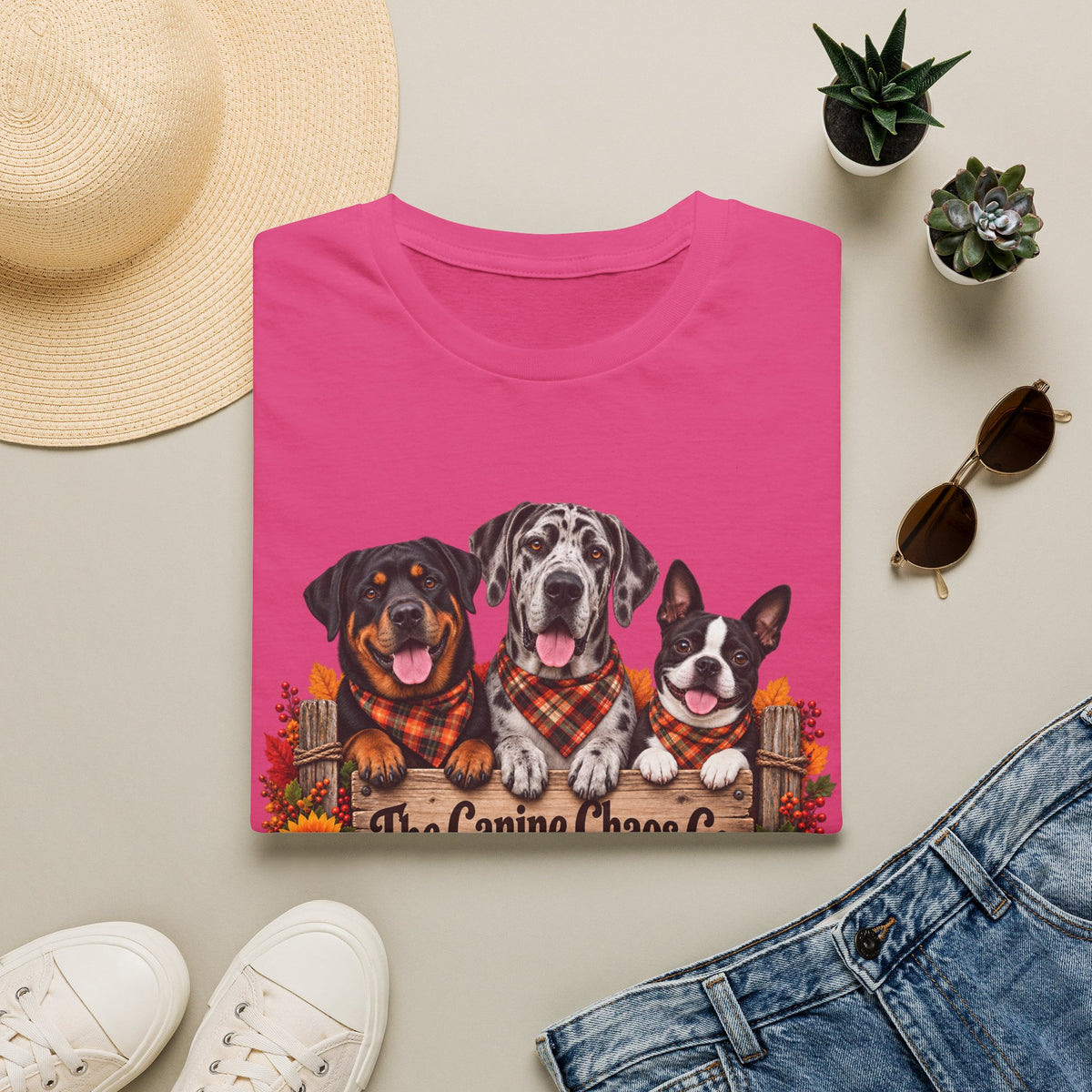 T-Shirt — Autumn Dogs Trio 'The Canine Chase Co.' Fall Graphic Tee