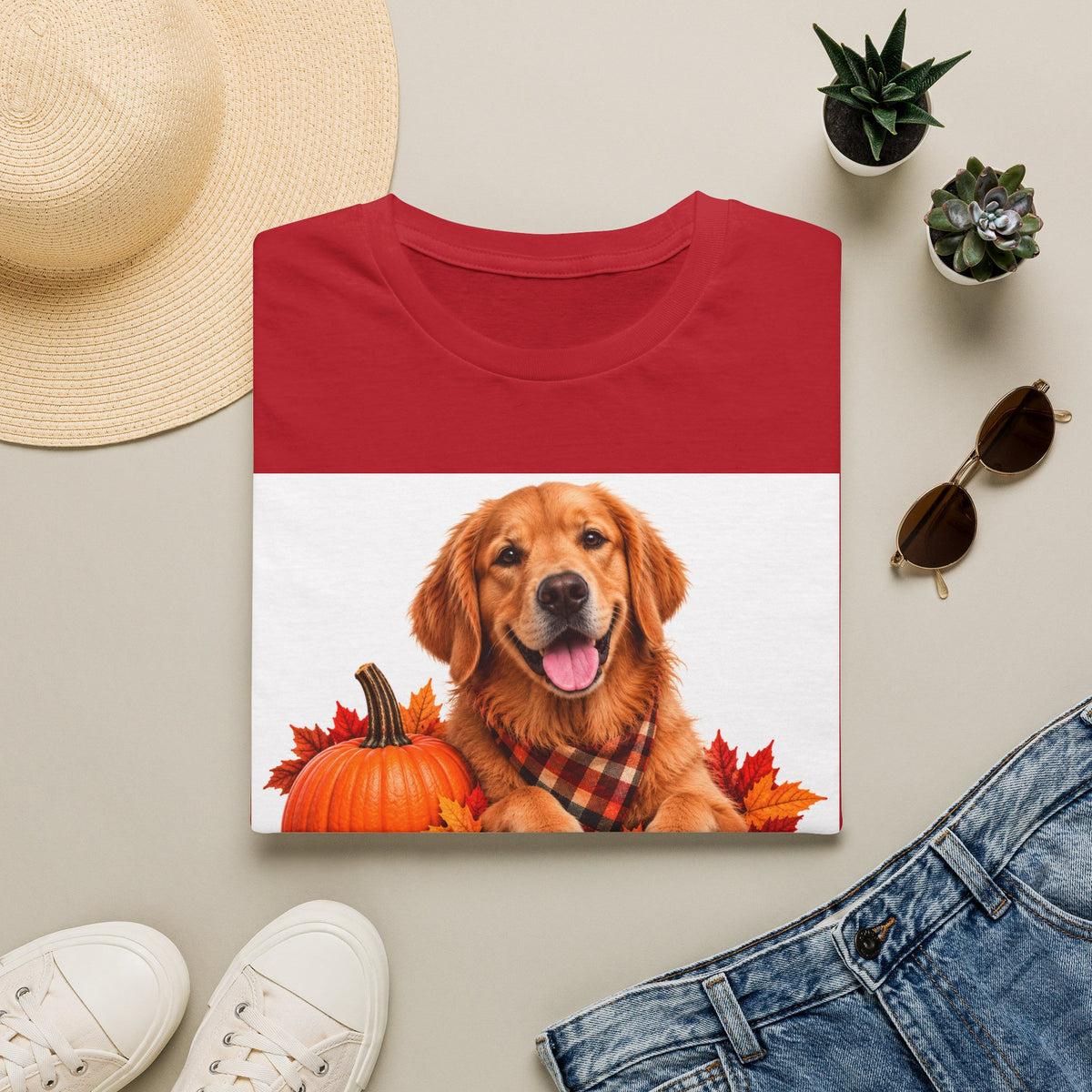 Golden Retriever Fall T‑Shirt – 'Canine Chur Co.' Pumpkin & Leaves Design