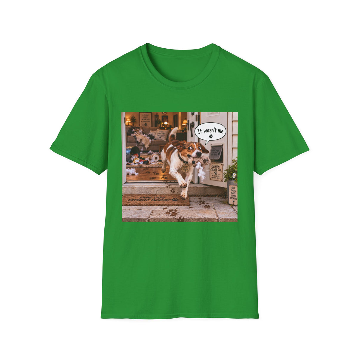 Funny Dog T-Shirt – 'It Wasn't Me' Running Pup Graphic Tee