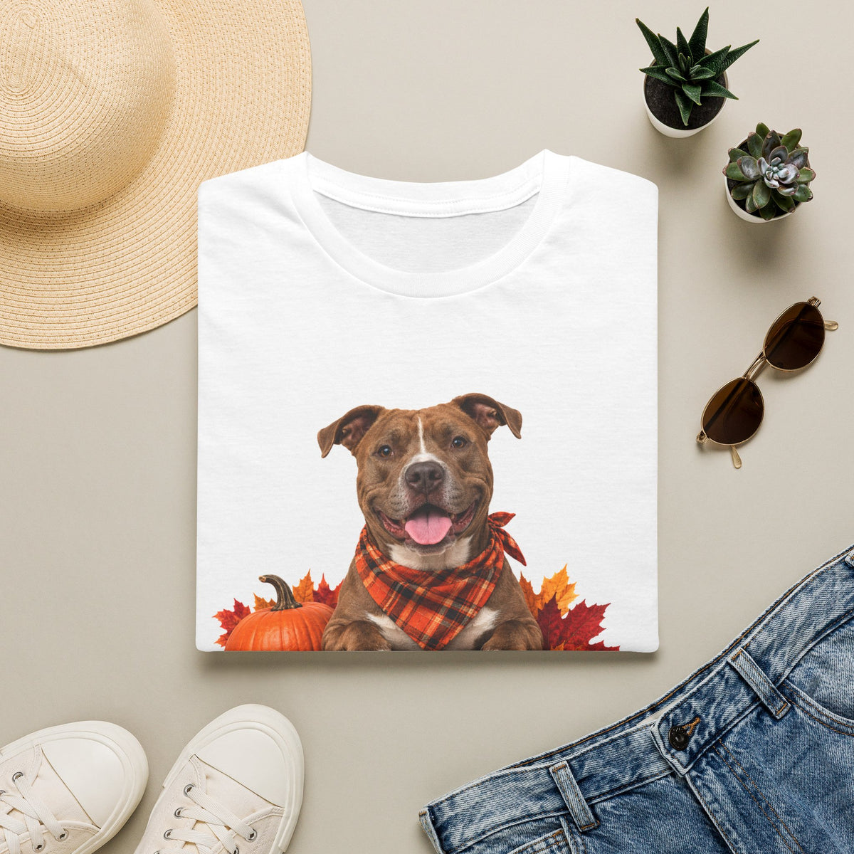 Fall Canine Crew T-Shirt — Plaid Bandana Dog Pumpkin Autumn Tee