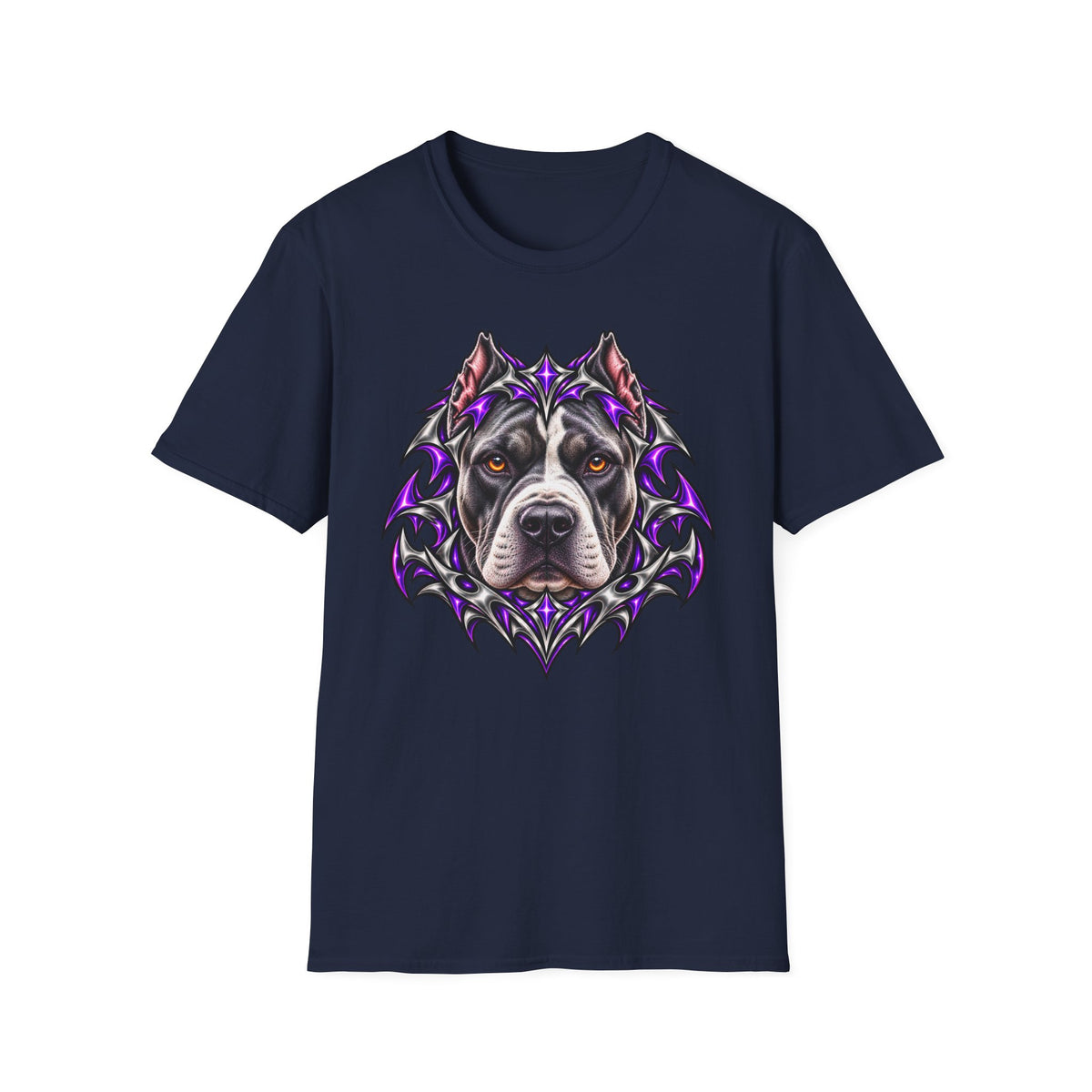 Pit Bull Portrait T-Shirt — Purple Tribal Dog Art Tee