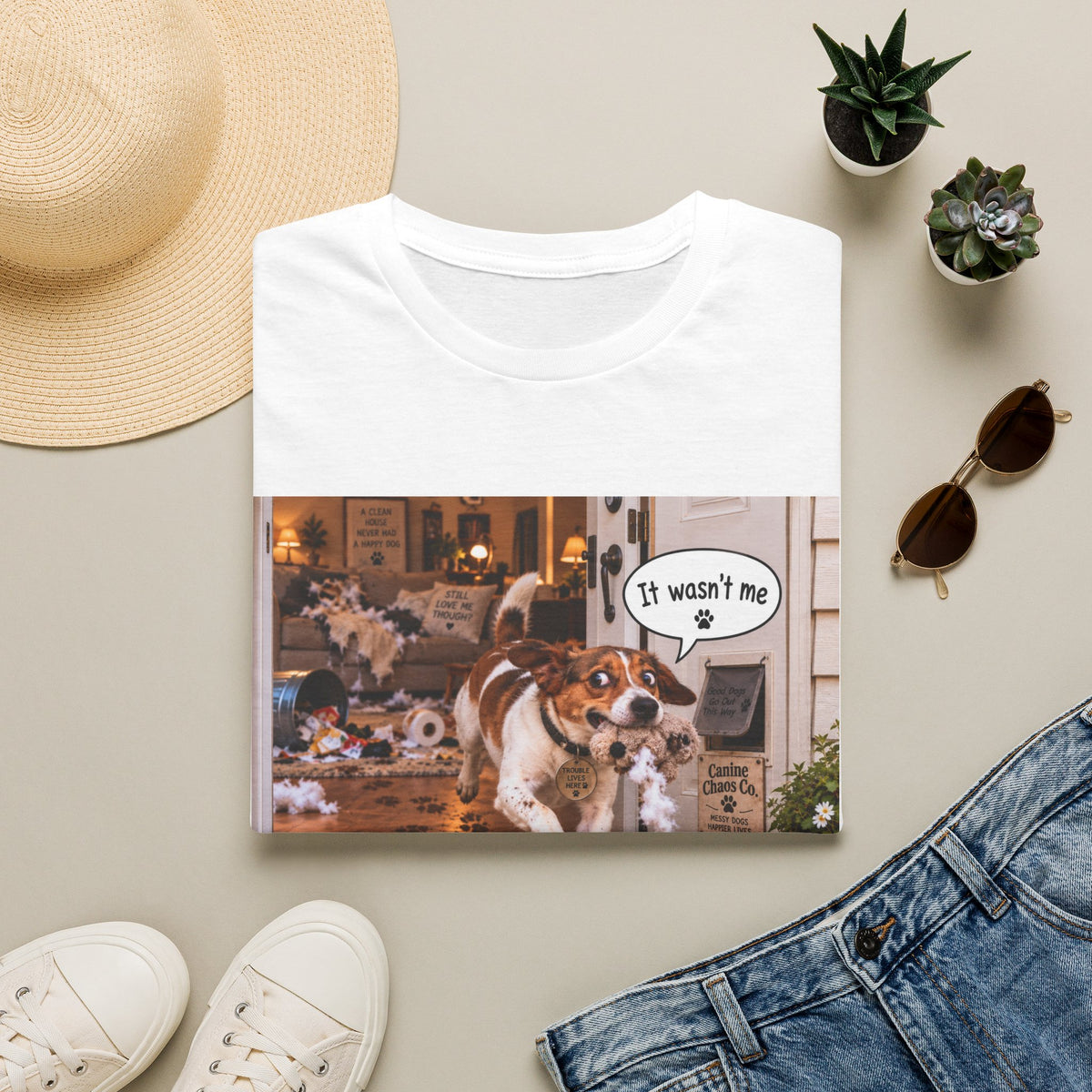 Funny Dog T-Shirt – 'It Wasn't Me' Running Pup Graphic Tee