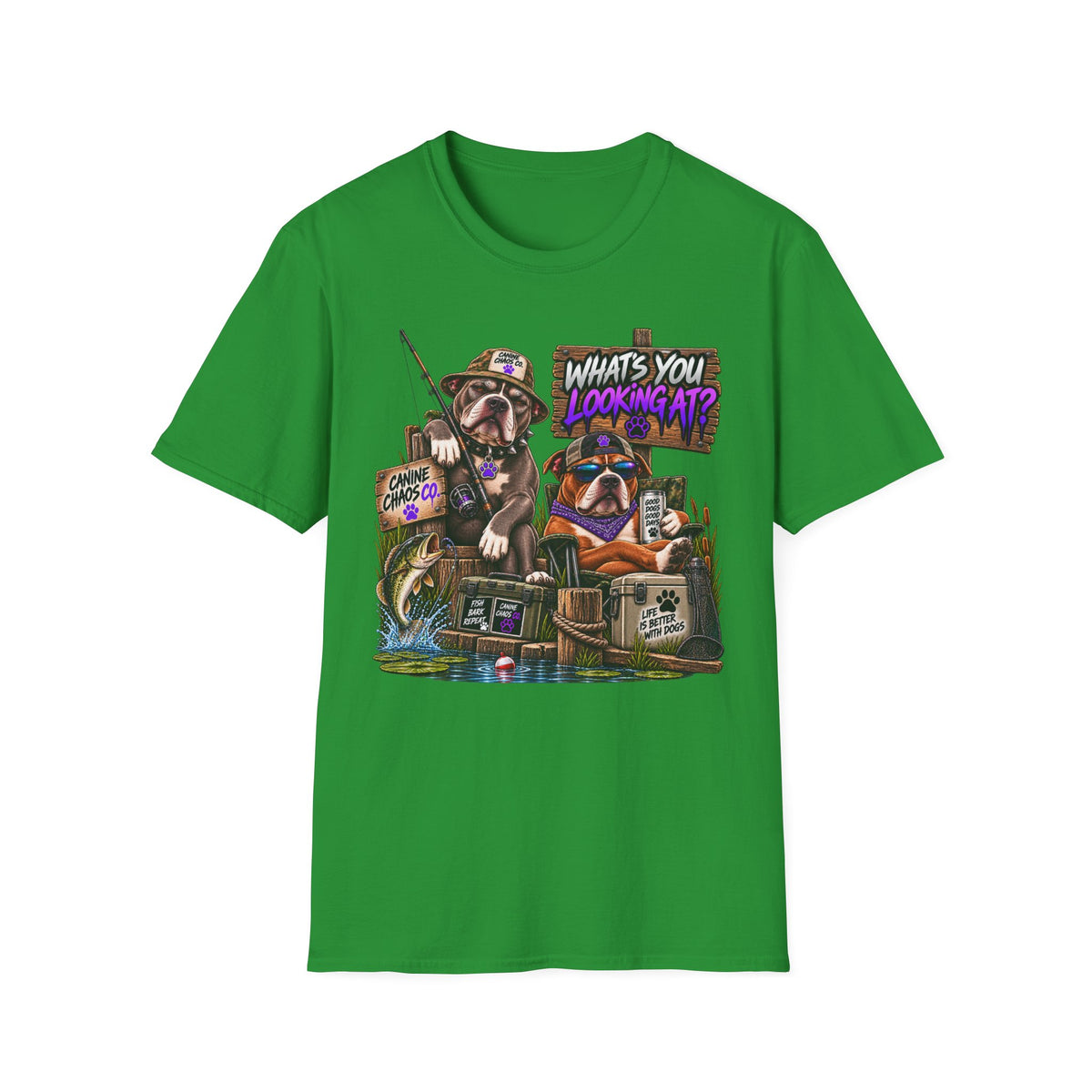 Fishing Dogs Graphic T-Shirt — "What's You Lookin' At?" Funny Outdoor Tee
