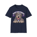 Irish Wolfhound Dog T-Shirt – Cute Portrait with Purple Paws