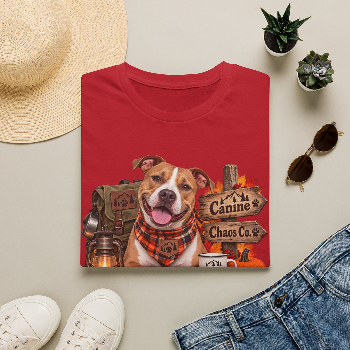 Canine Chaos Co. Fall Dog T-Shirt — Cute Plaid Bandana Puppy Tee