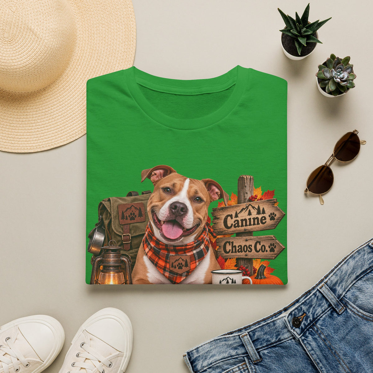 Canine Chaos Co. Fall Dog T-Shirt — Cute Plaid Bandana Puppy Tee