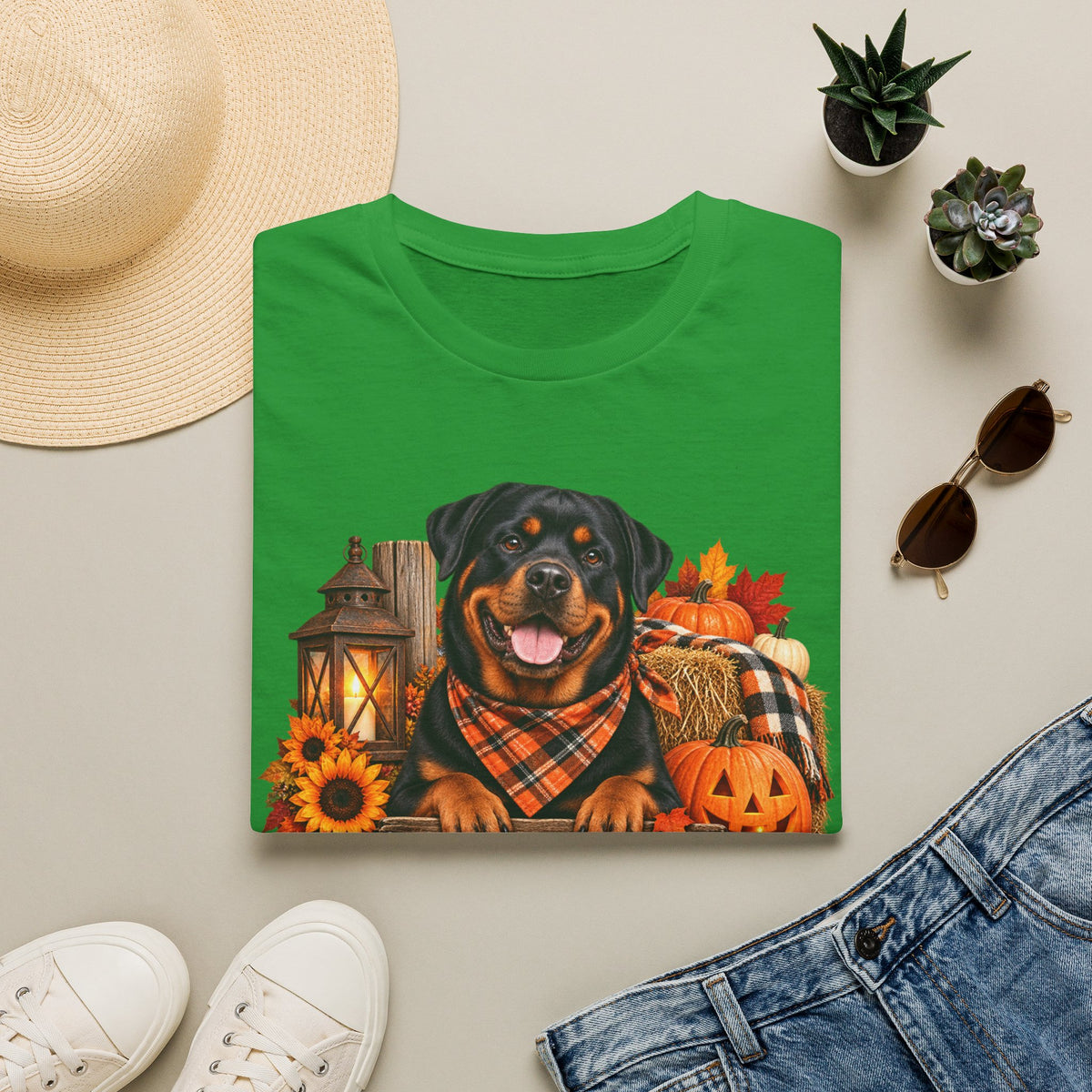 Rottweiler Autumn Tee — "Canine Chaos Co." Fall Pumpkin Dog Shirt