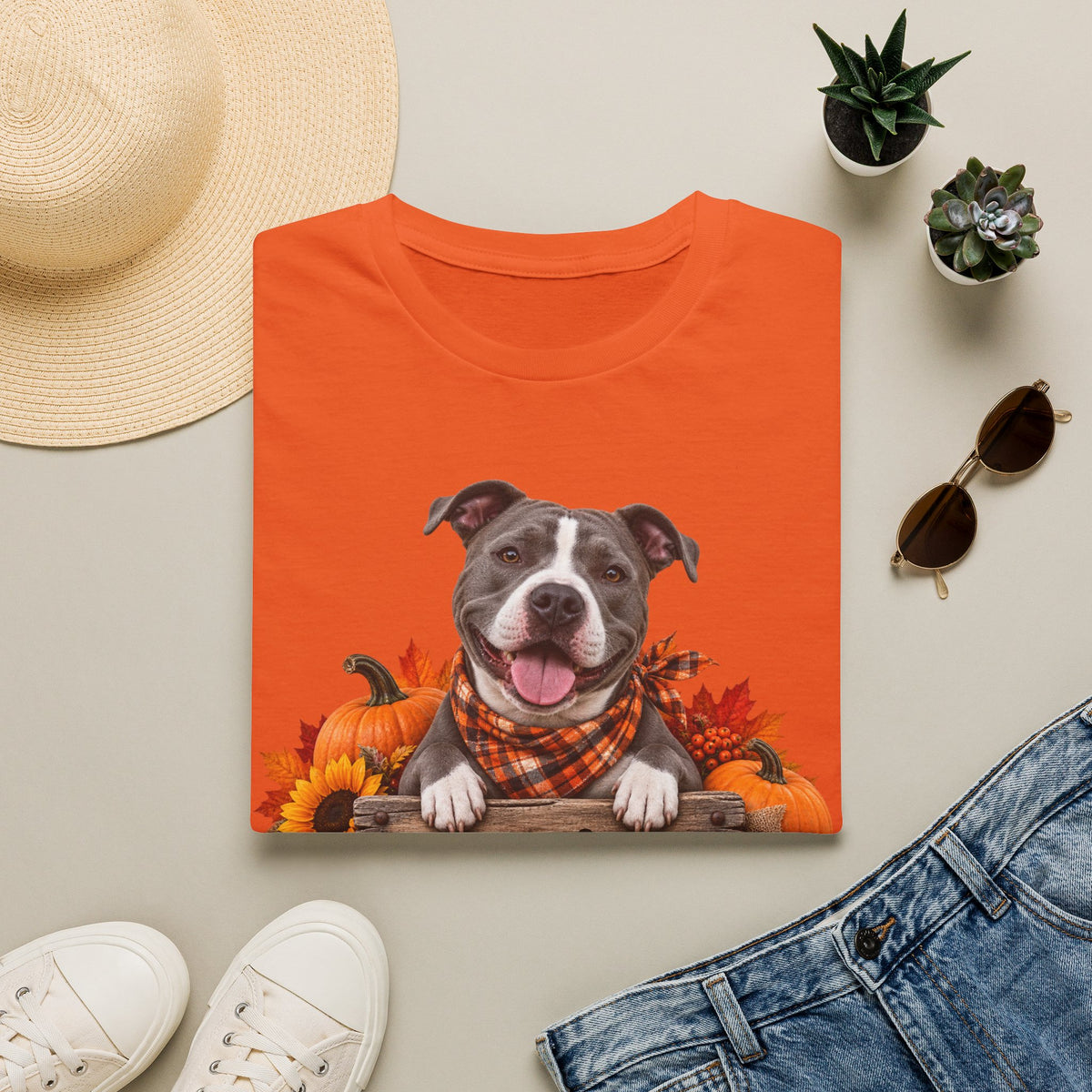 Pit Bull Fall Tee — "Canine Chaos Co." Autumn Dog T-Shirt