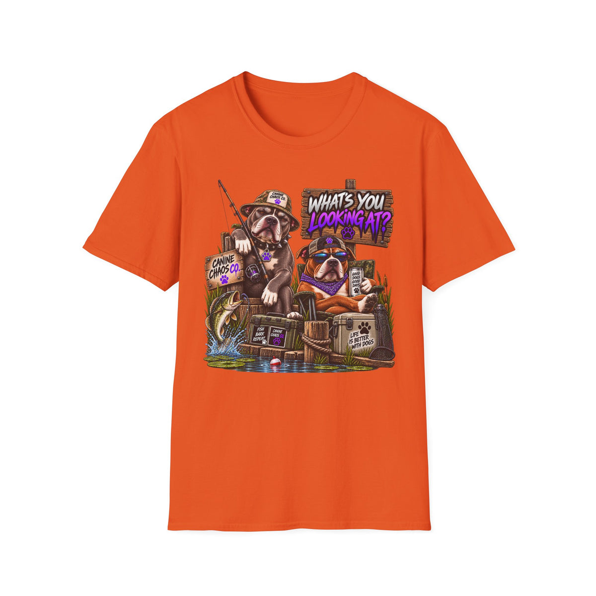 Fishing Dogs Graphic T-Shirt — "What's You Lookin' At?" Funny Outdoor Tee