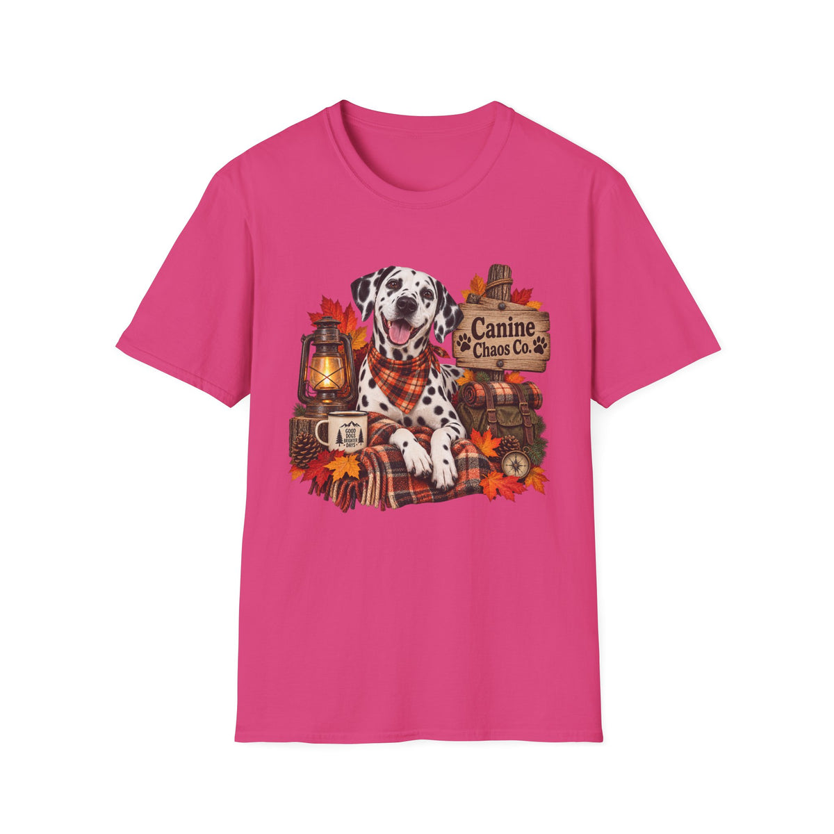 Dalmatian Autumn T-Shirt — "Canine Chaos Co." Fall Dog Tee