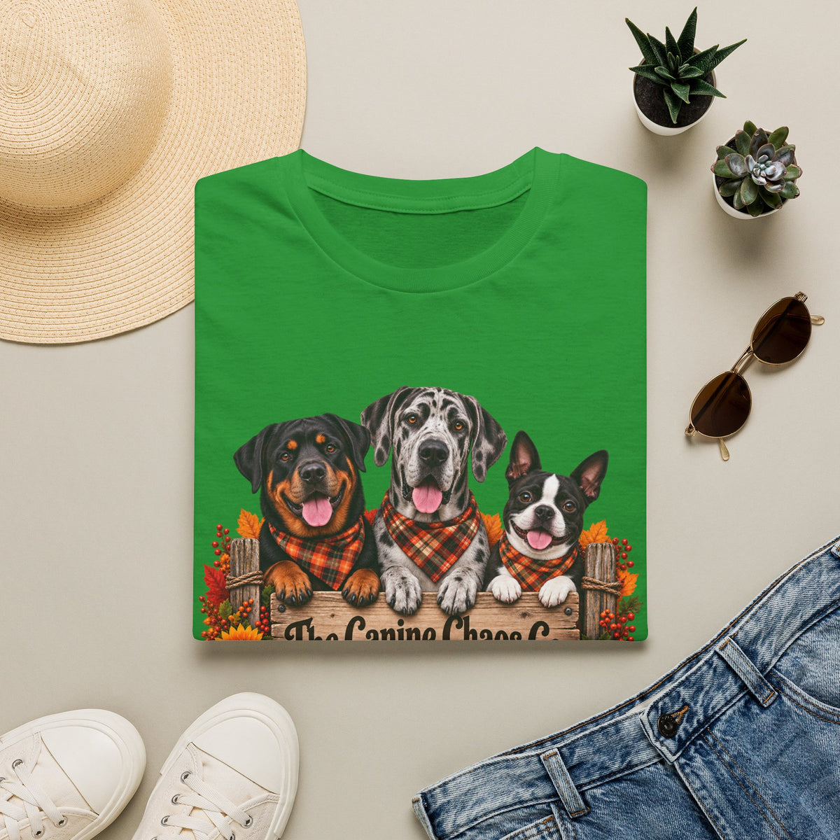T-Shirt — Autumn Dogs Trio 'The Canine Chase Co.' Fall Graphic Tee