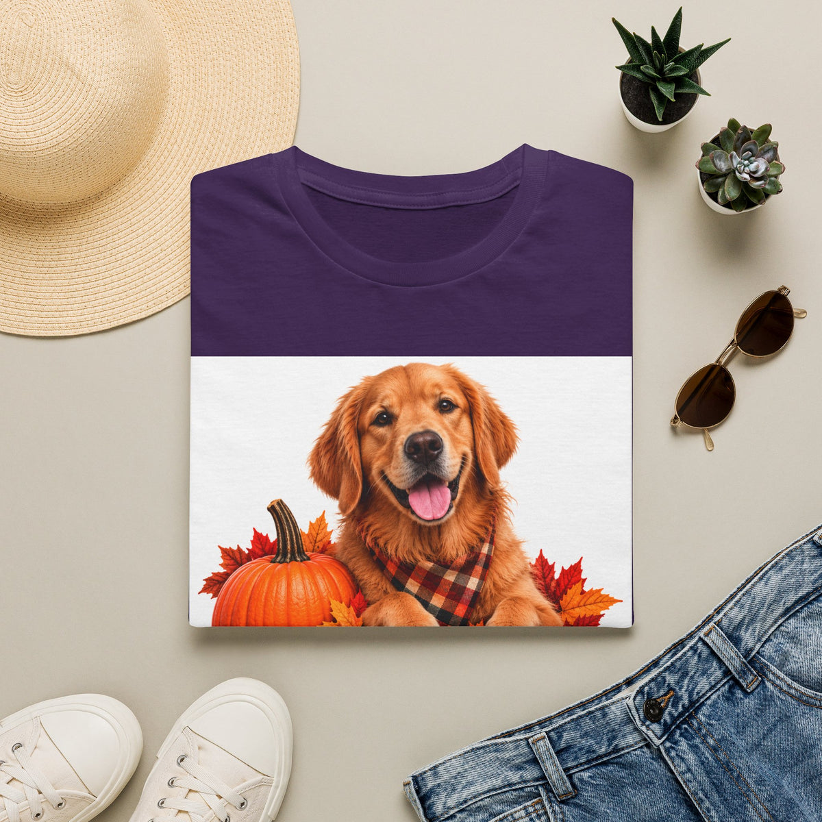 Golden Retriever Fall T‑Shirt – 'Canine Chur Co.' Pumpkin & Leaves Design