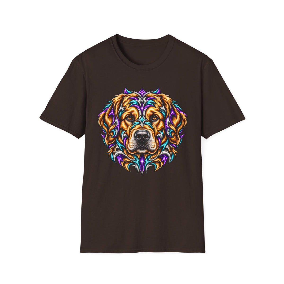 Golden Retriever Head T-Shirt — Colorful Psychedelic Dog Portrait Tee