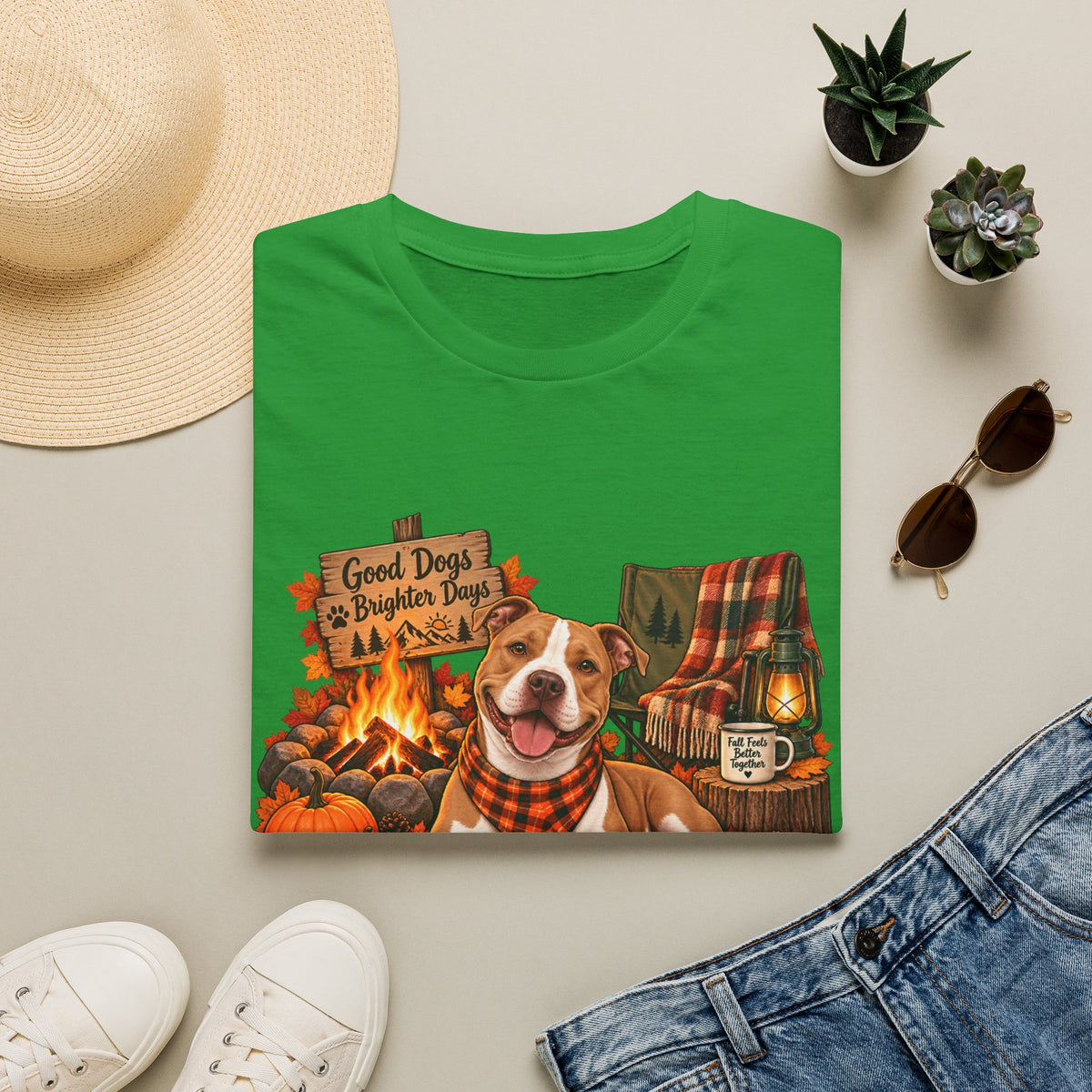 Dog Campfire T-Shirt — "Good Dogs Brighter Days" Fall Graphic Tee