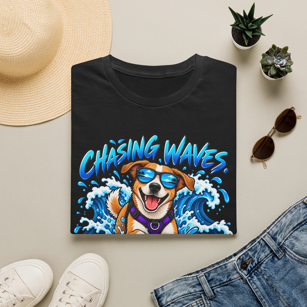 Chasing Waves Dog Graphic T-Shirt
