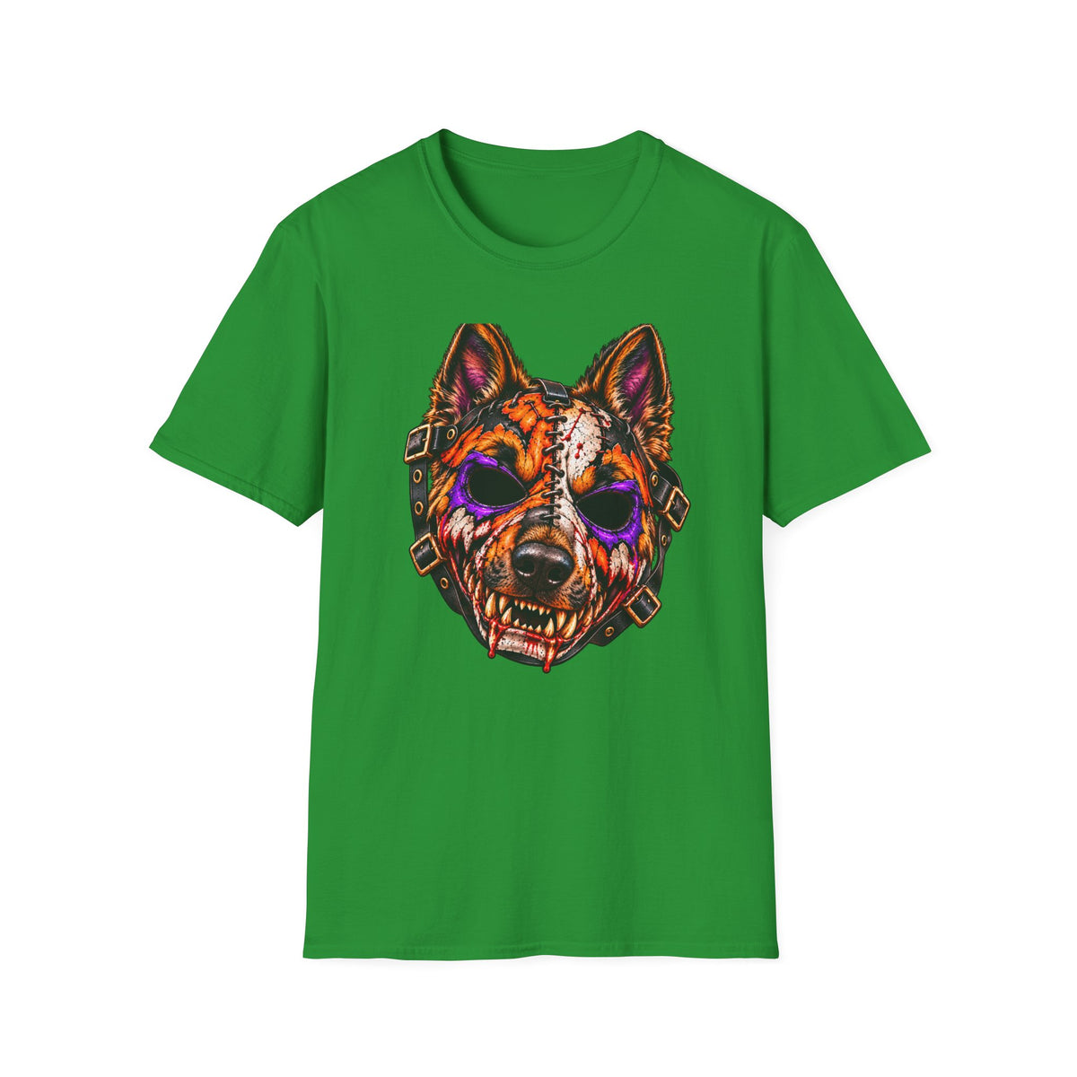 Horror Shepherd Mask T-Shirt — Neon Zombie Shepherd Graphic Tee