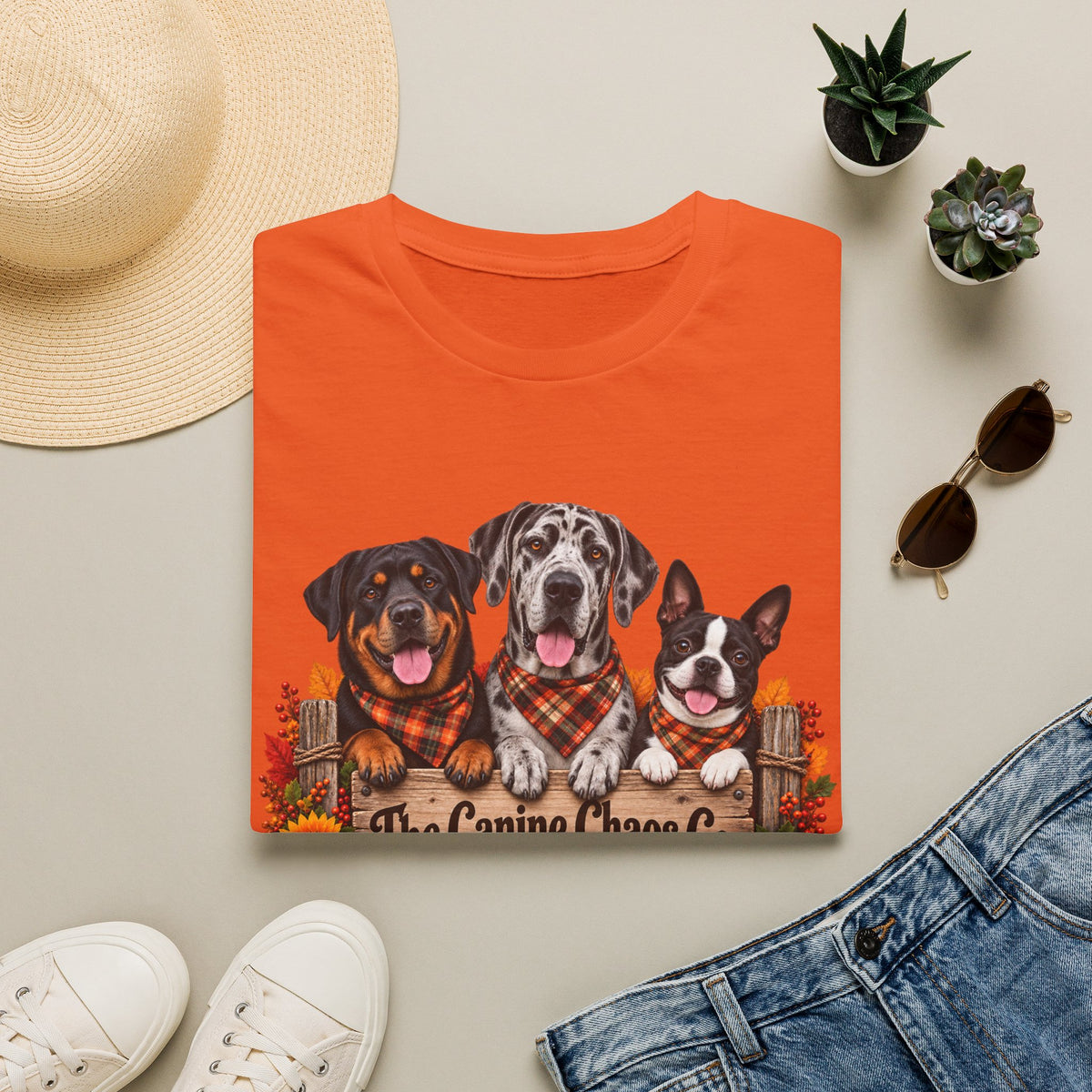 T-Shirt — Autumn Dogs Trio 'The Canine Chase Co.' Fall Graphic Tee