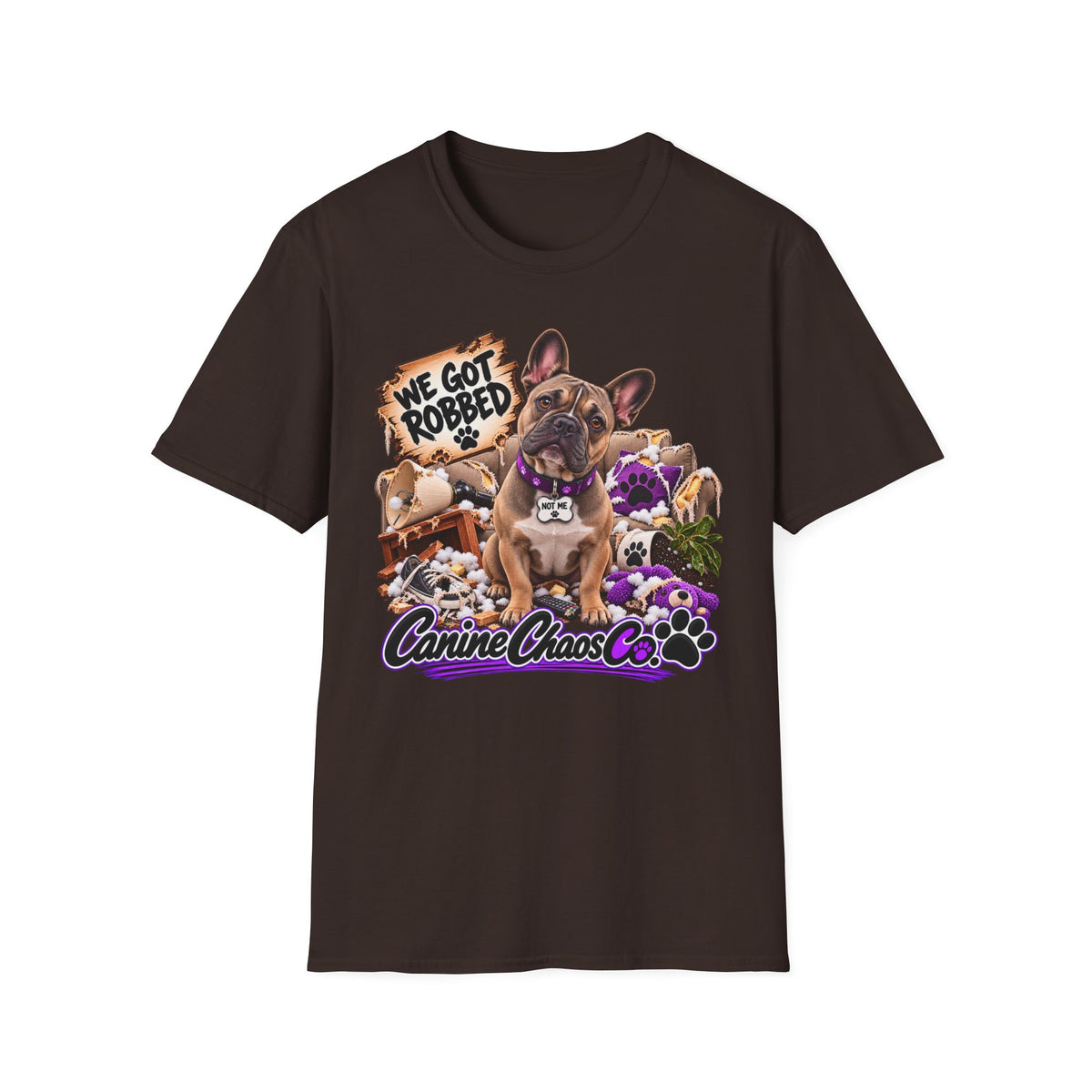 French Bulldog 'We Got Robbed' Graphic T-Shirt — Canine Chaos Co. Puppy Tee