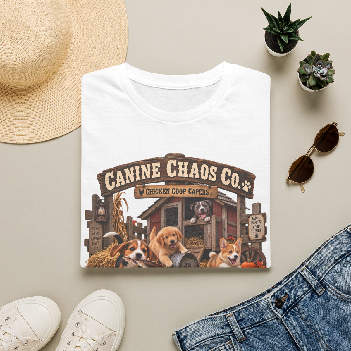 Canine Chaos Co. Fall Dogs T-Shirt — "Chasing Fun Since Forever"