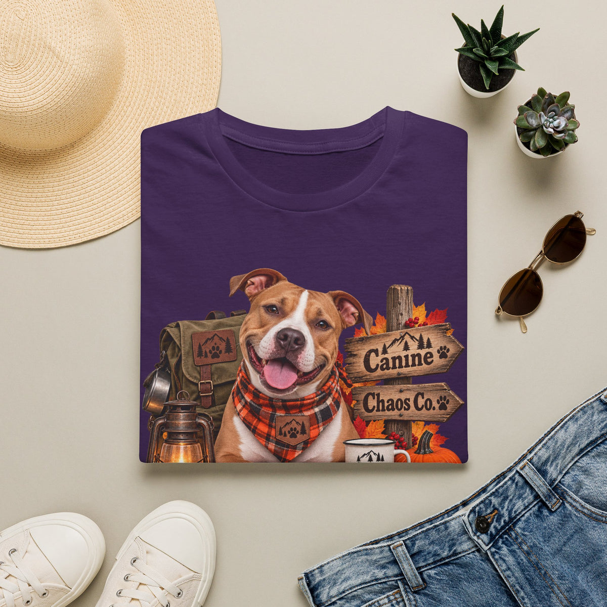 Canine Chaos Co. Fall Dog T-Shirt — Cute Plaid Bandana Puppy Tee