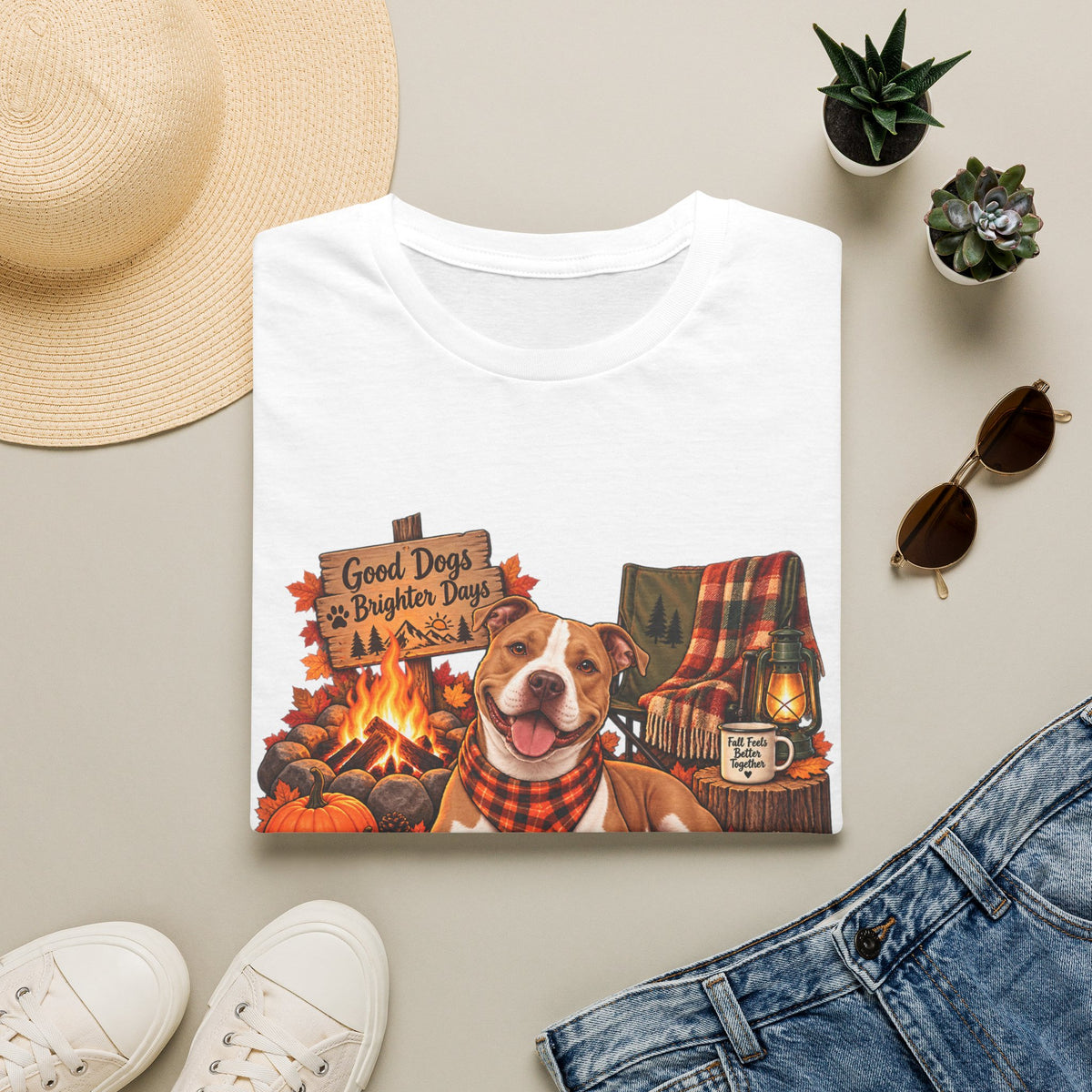 Dog Campfire T-Shirt — "Good Dogs Brighter Days" Fall Graphic Tee