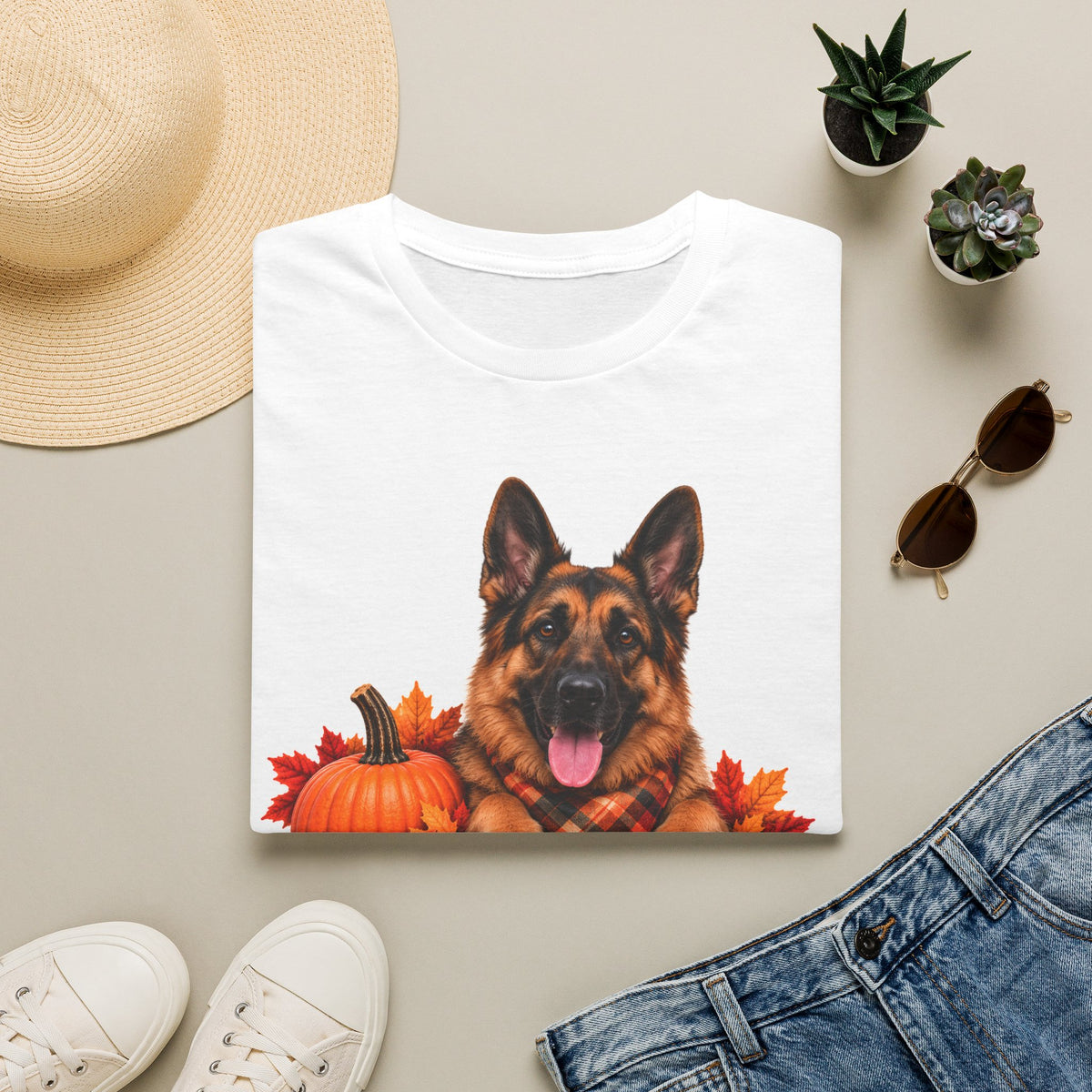 German Shepherd Autumn Tee — "Canine Chest Co." Fall Dog T-Shirt