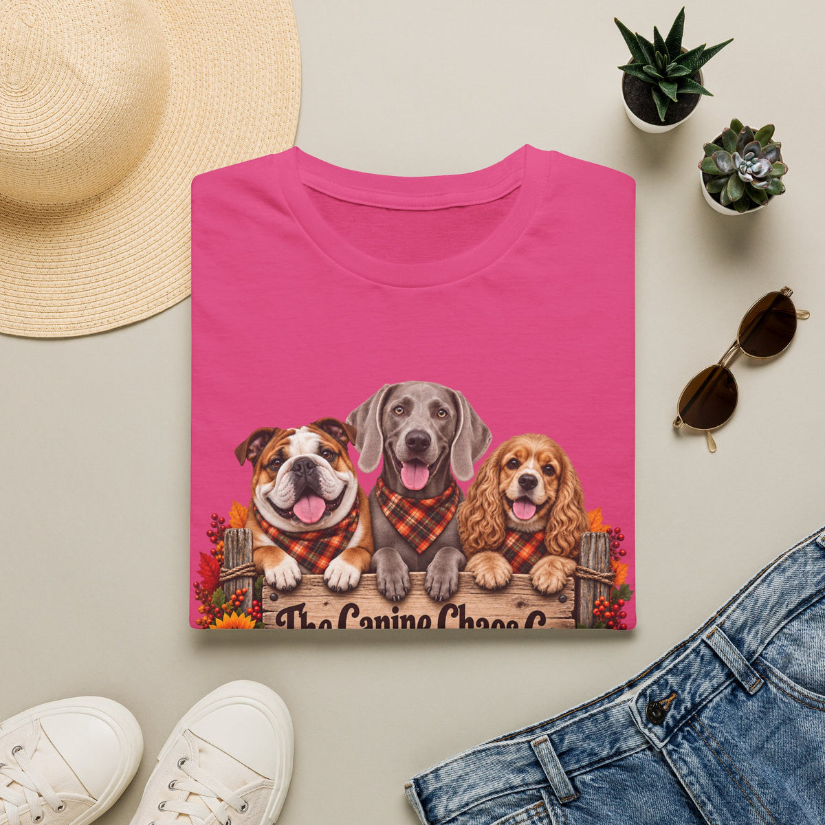 Dog Trio Fall Tee — "The Canine Chase Co." Autumn Puppies T-Shirt