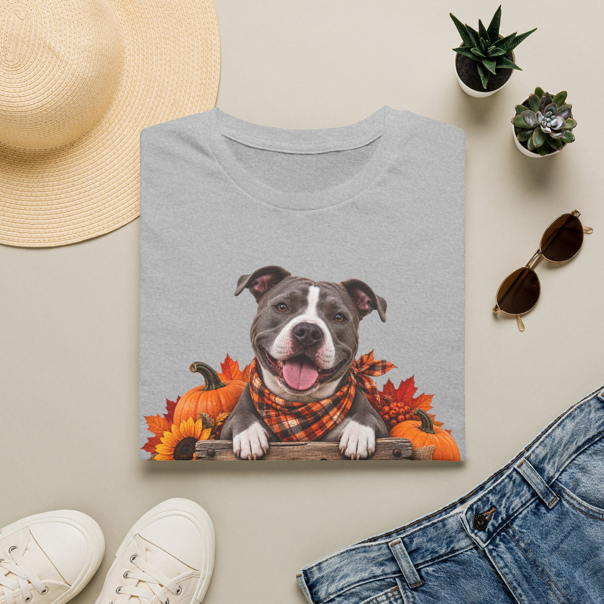 Pit Bull Fall Tee — "Canine Chaos Co." Autumn Dog T-Shirt