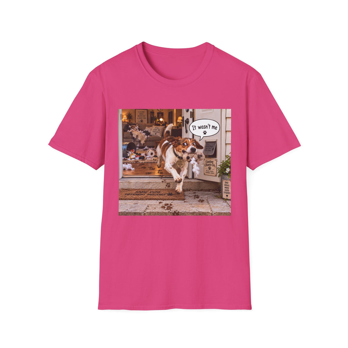 Funny Dog T-Shirt – 'It Wasn't Me' Running Pup Graphic Tee