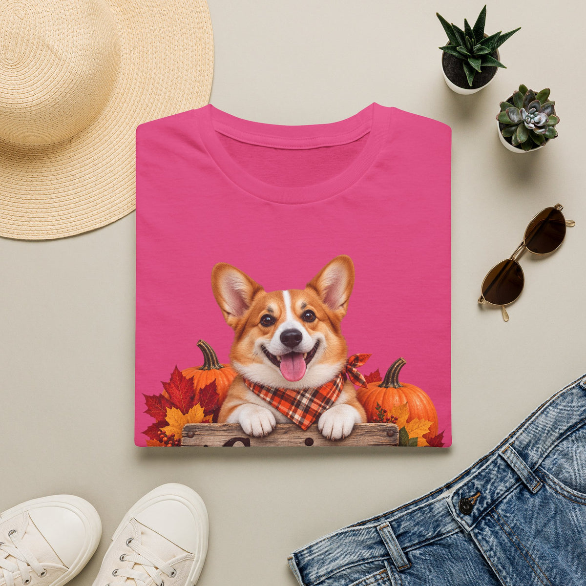 Corgi Fall Tee — 'Canine Chaos Co.' Autumn Pumpkin Dog T-Shirt
