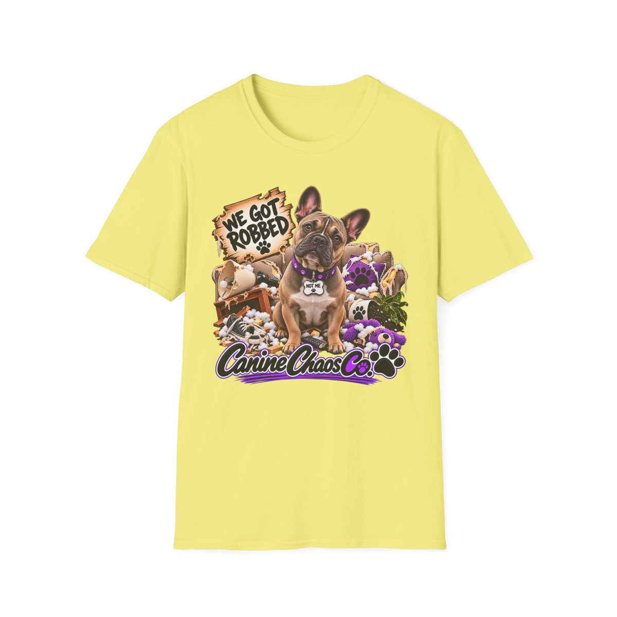 French Bulldog 'We Got Robbed' Graphic T-Shirt — Canine Chaos Co. Puppy Tee