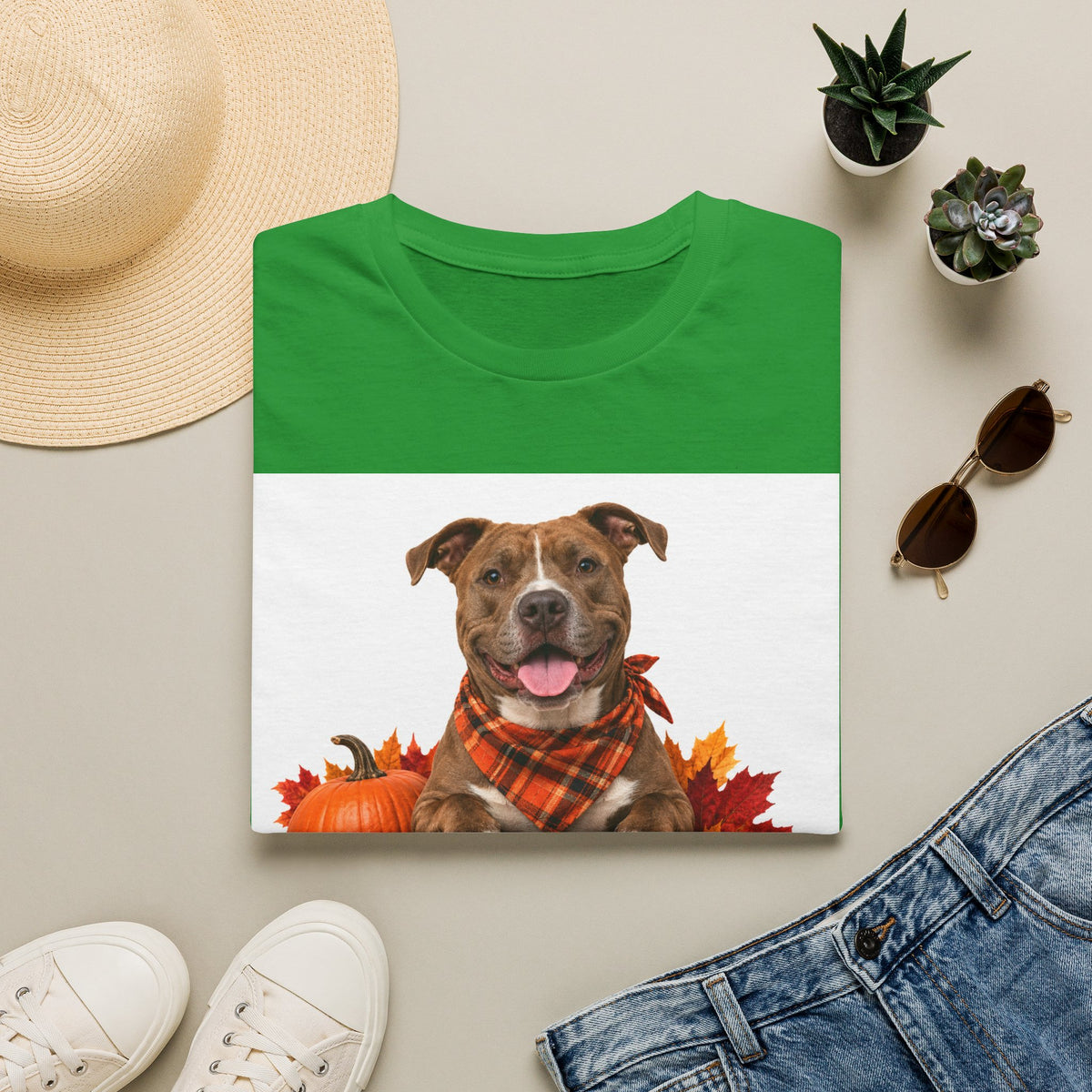 Fall Canine Crew T-Shirt — Plaid Bandana Dog Pumpkin Autumn Tee