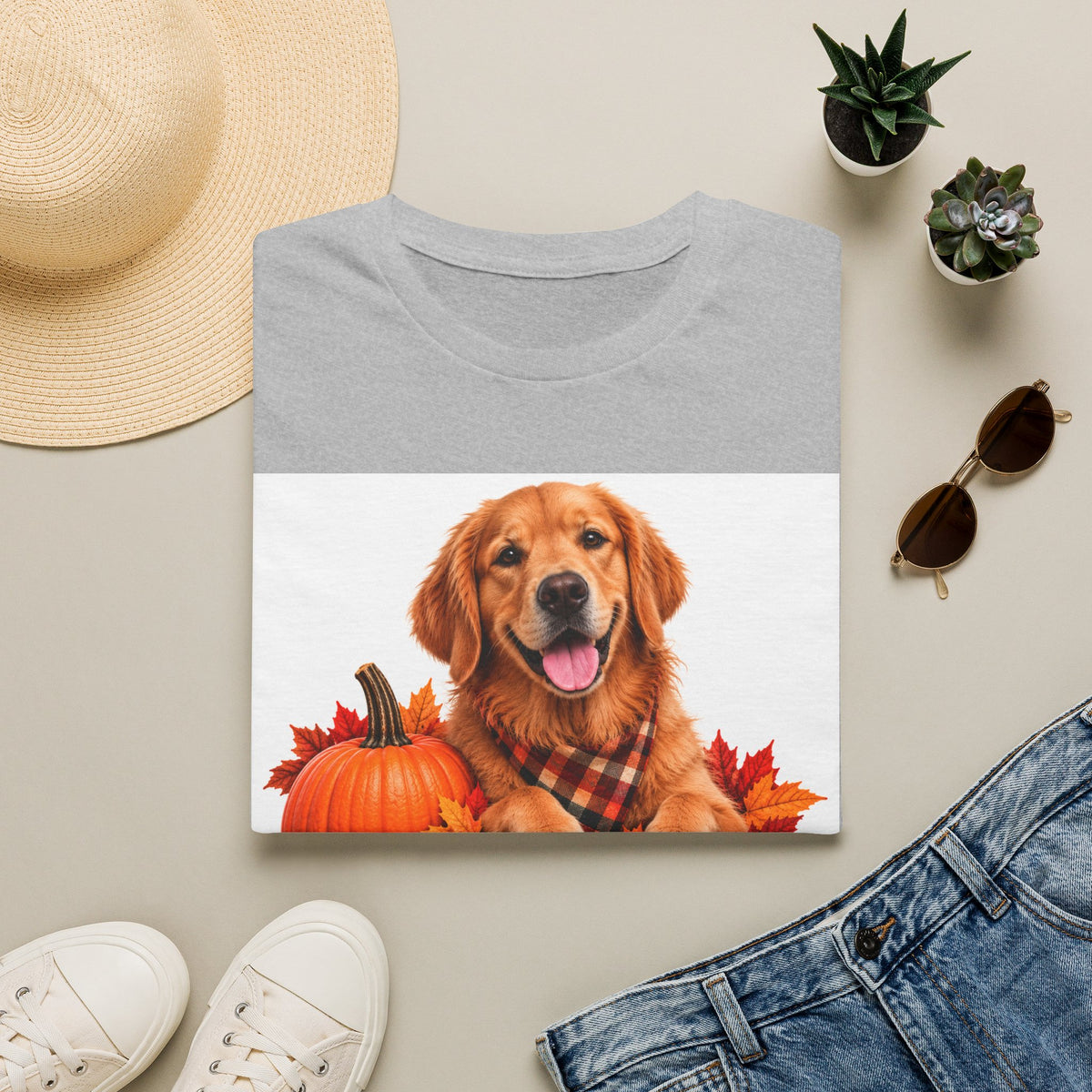 Golden Retriever Fall T‑Shirt – 'Canine Chur Co.' Pumpkin & Leaves Design
