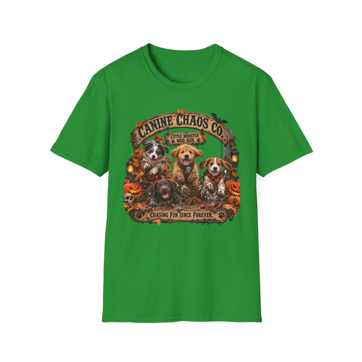Canine Chaos Co. T-Shirt – Cute Puppies Autumn Floral Graphic Tee