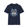 Husky Wolf Graphic T-Shirt — Blue Tribal Wolf Head Tee