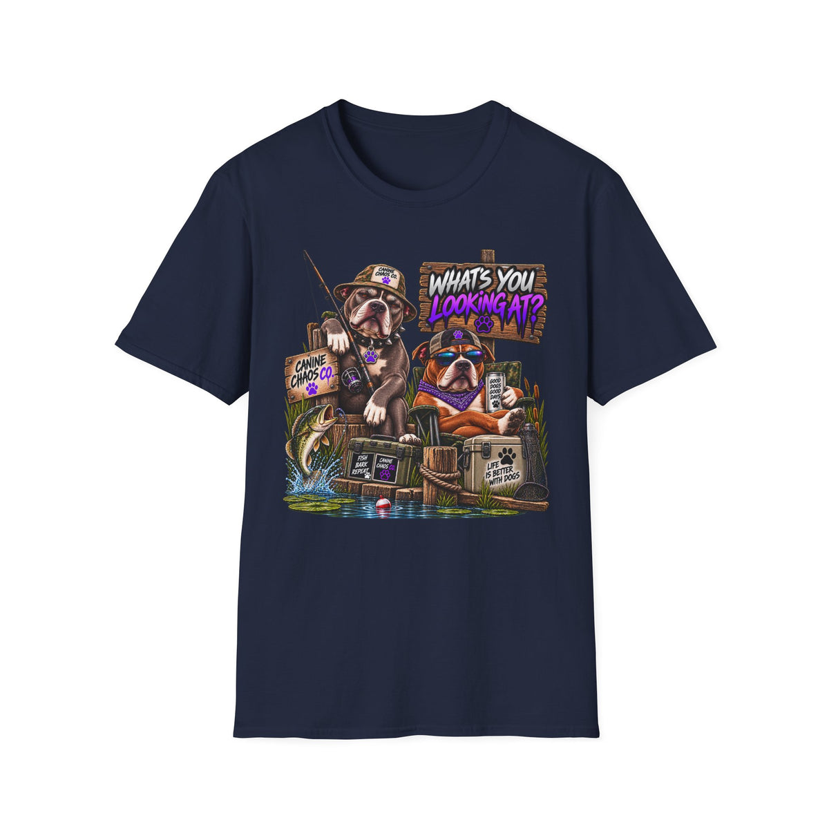 Fishing Dogs Graphic T-Shirt — "What's You Lookin' At?" Funny Outdoor Tee
