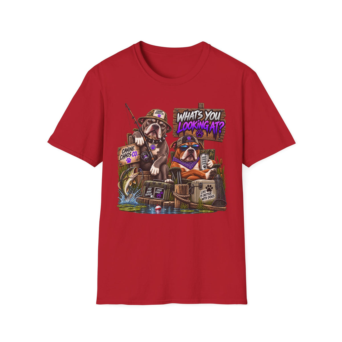 Fishing Dogs Graphic T-Shirt — "What's You Lookin' At?" Funny Outdoor Tee
