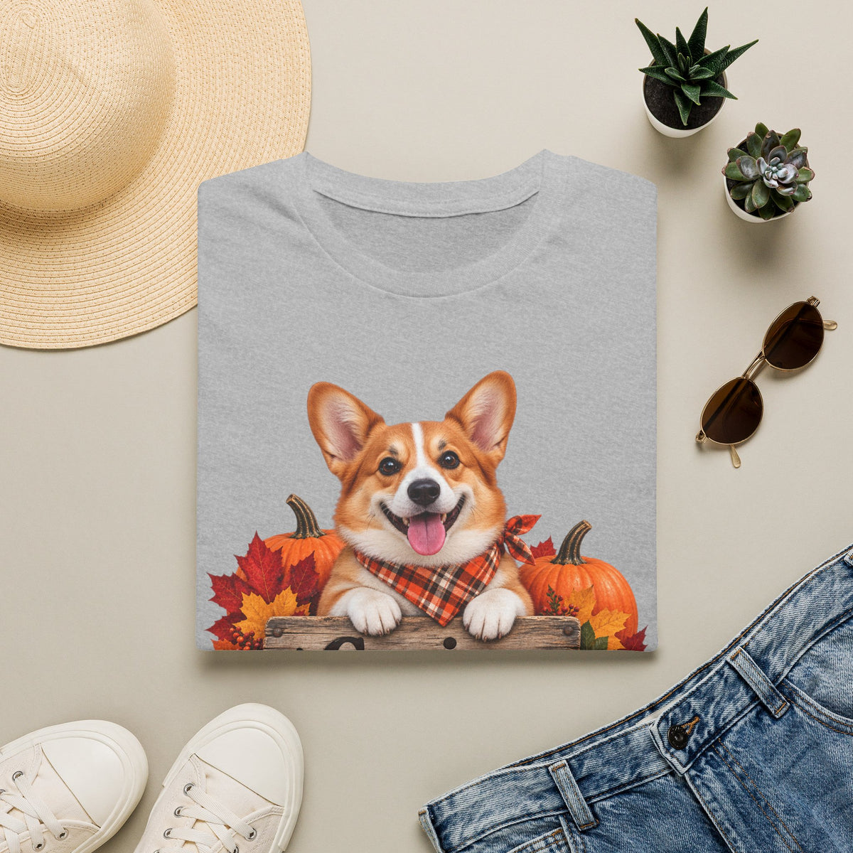 Corgi Fall Tee — 'Canine Chaos Co.' Autumn Pumpkin Dog T-Shirt
