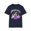 Border Collie T-Shirt — Cute Border Collie Holding Purple Frisbee Graphic Shirt