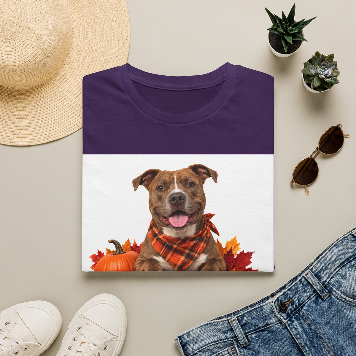 Fall Canine Crew T-Shirt — Plaid Bandana Dog Pumpkin Autumn Tee