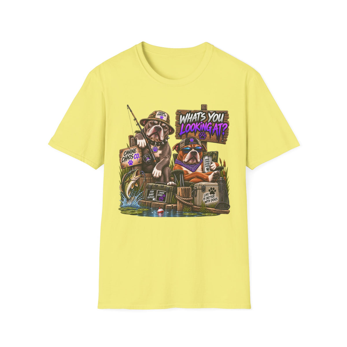 Fishing Dogs Graphic T-Shirt — "What's You Lookin' At?" Funny Outdoor Tee