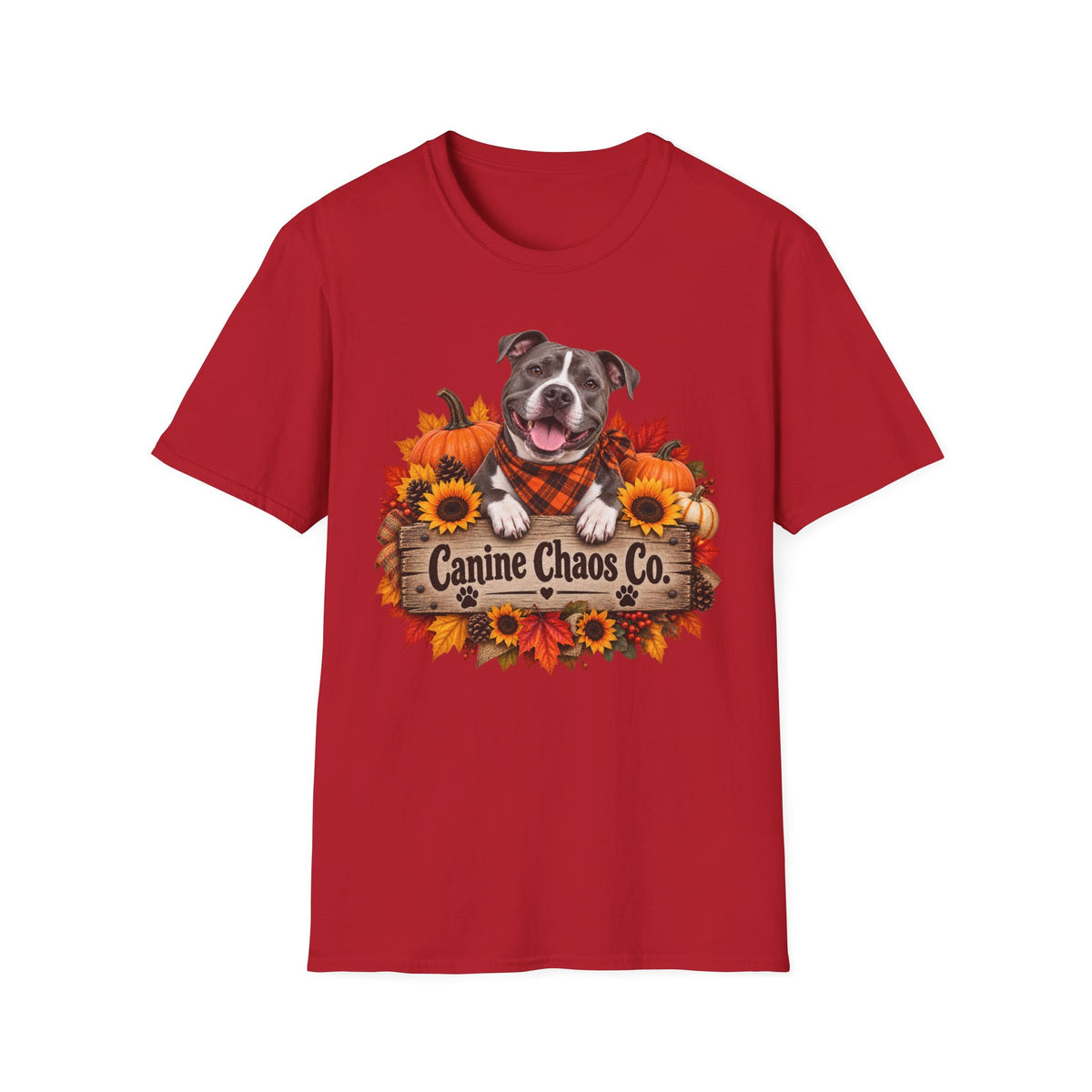 Canine Chaos Co. Fall Dog T-Shirt — Autumn Sunflowers & Plaid Bandana Tee