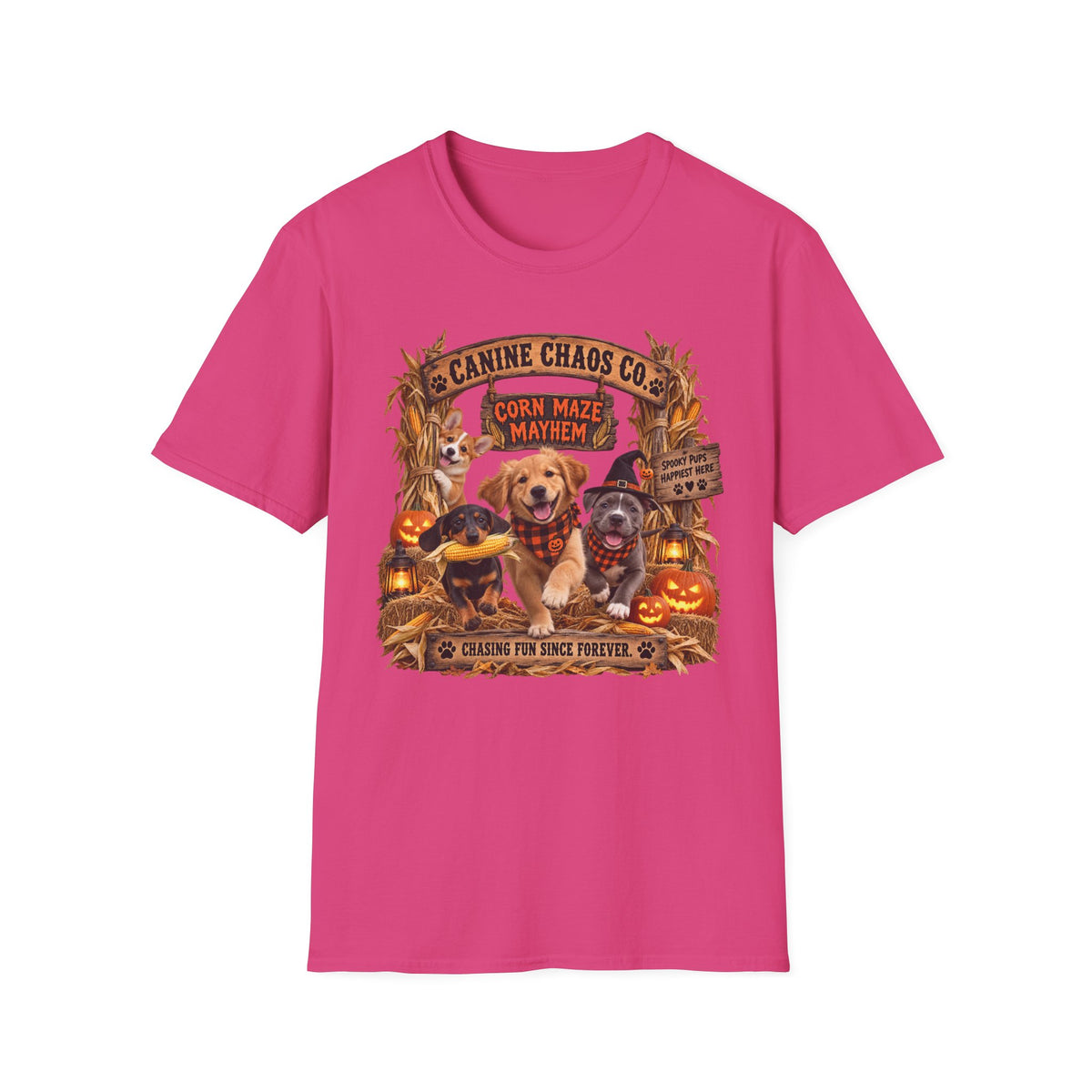Halloween Dog T-Shirt — Canine Chaos Corn Maze Mayhem Graphic Tee